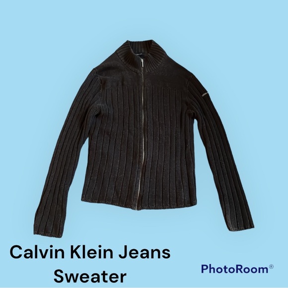 EUC Calvin Klein Jeans Size Large Zip Cardigan Sweater - Picture 2 of 8